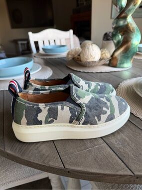 Veronica Beard Camo Slip-On Sneakers in Green Camo